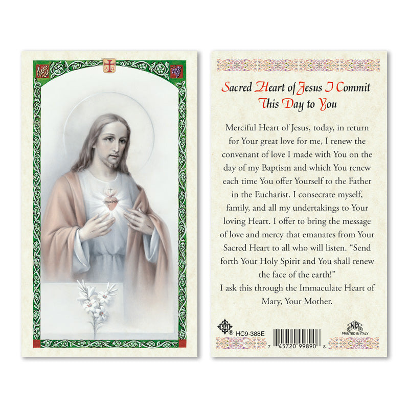 Sacred Heart Of Jesus / Commit This Day To You Laminated Prayer Card