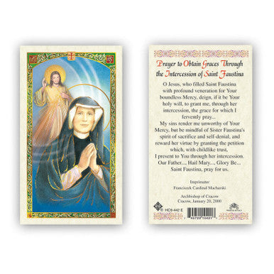 St. Faustina - Intercession Of St. Faustina Laminated Prayer Card