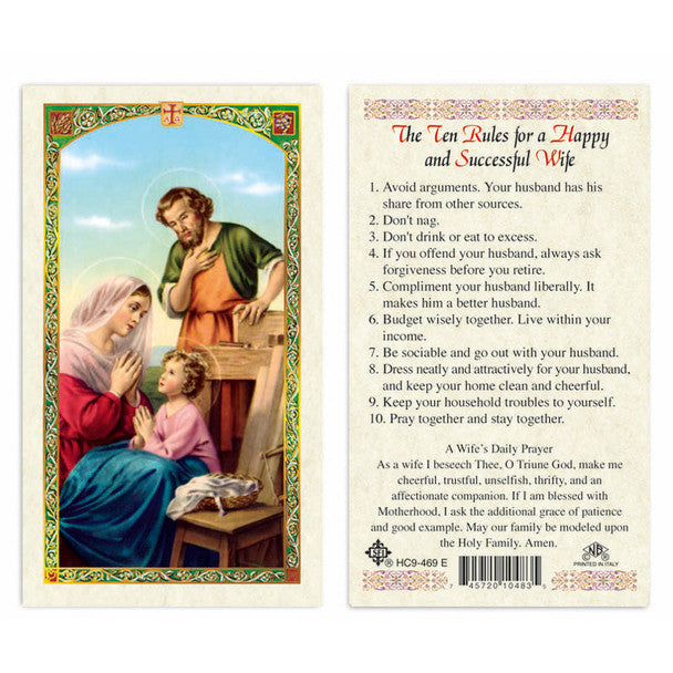 Holy Family - The Ten Rules For A Happy And Successful Wife Laminated Prayer Card