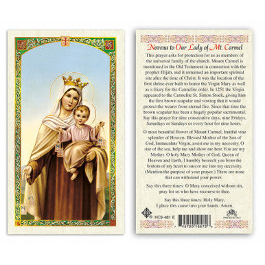 Our Lady Of Mt Carmel- Novena To Our Lady Of Mt Carmel Laminated Prayer Card