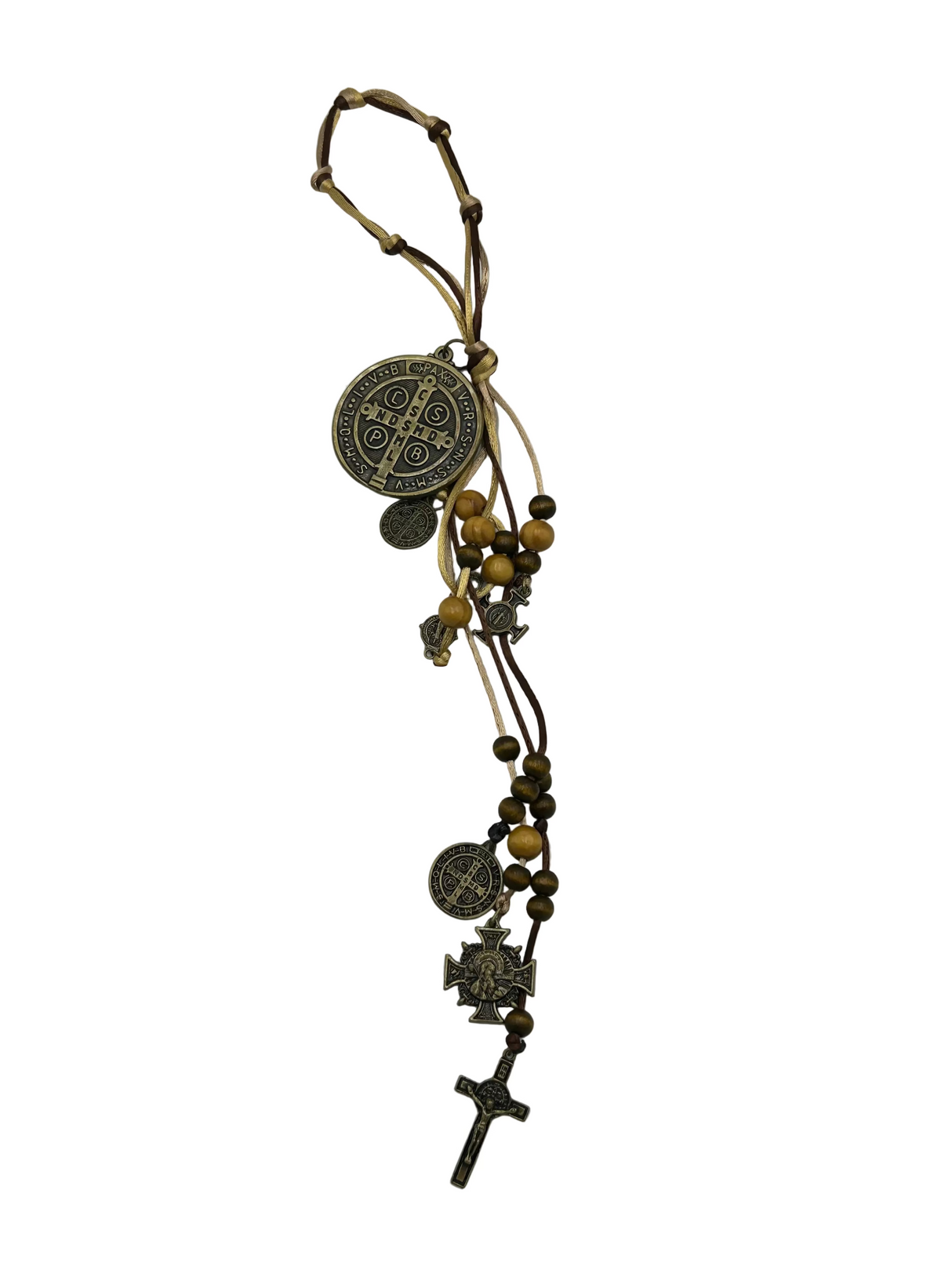 ST. BENEDICT MEDIUM GOLD WITH BROWN STRING HOME BLESSING