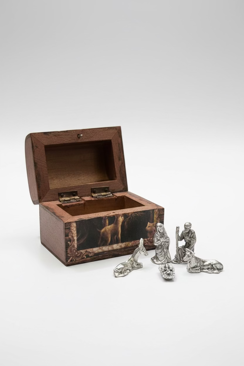 1 INCH 5 PIECE METAL NATIVITY SET WITH GIFT BOX