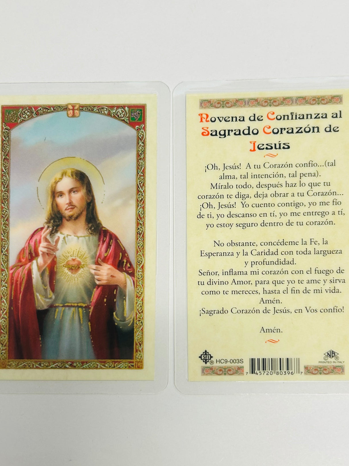 Novena de Confianza al Sagrado Corazon de Jesus Tarjetas Laminada