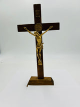 Wood Cross with Gold Crucifix