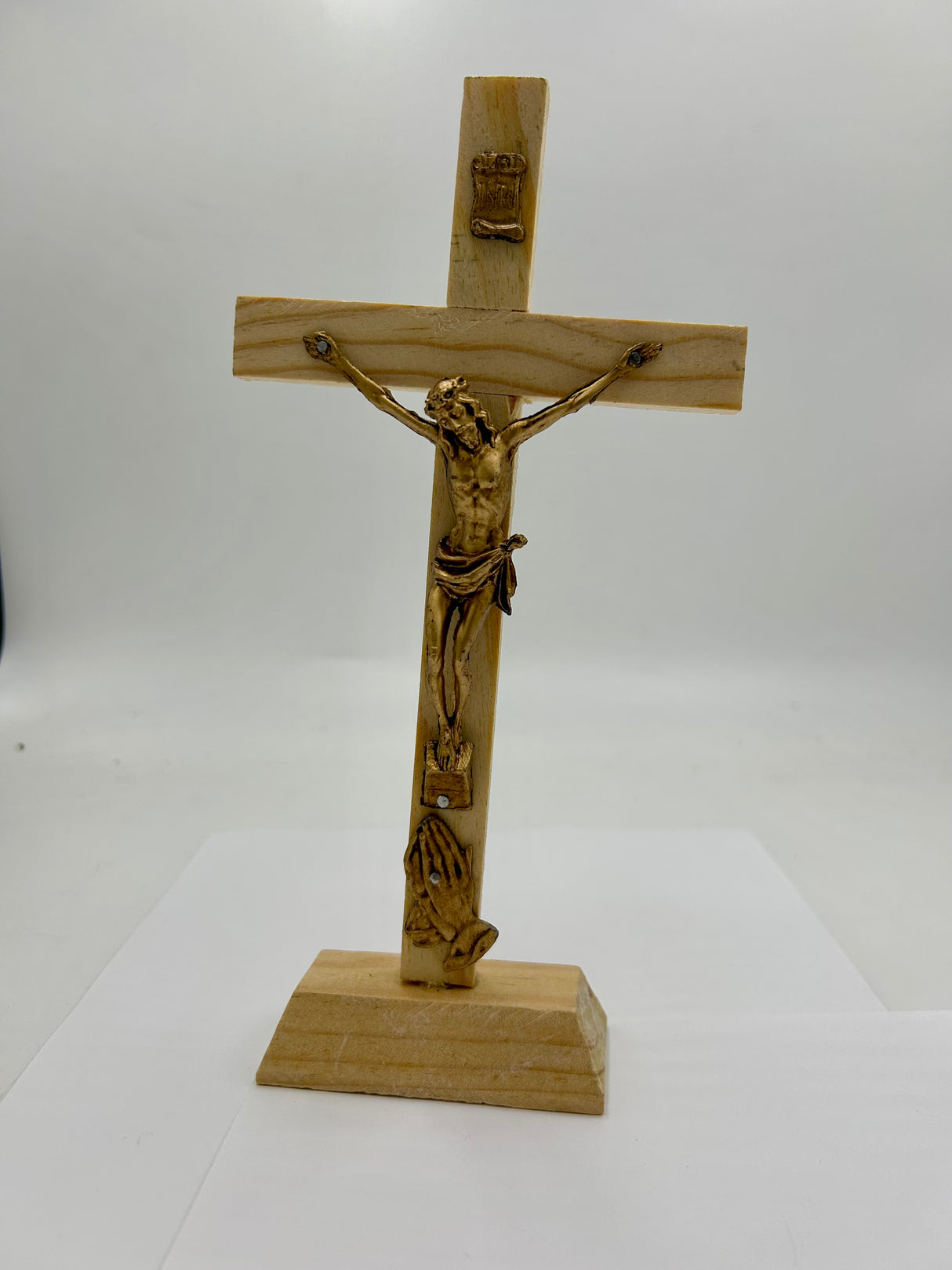 Wood Cross with Gold Crucifix