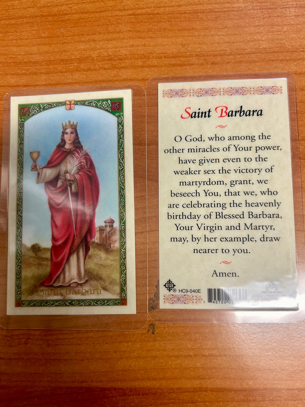 St. Barbara Laminated Prayer Card - English