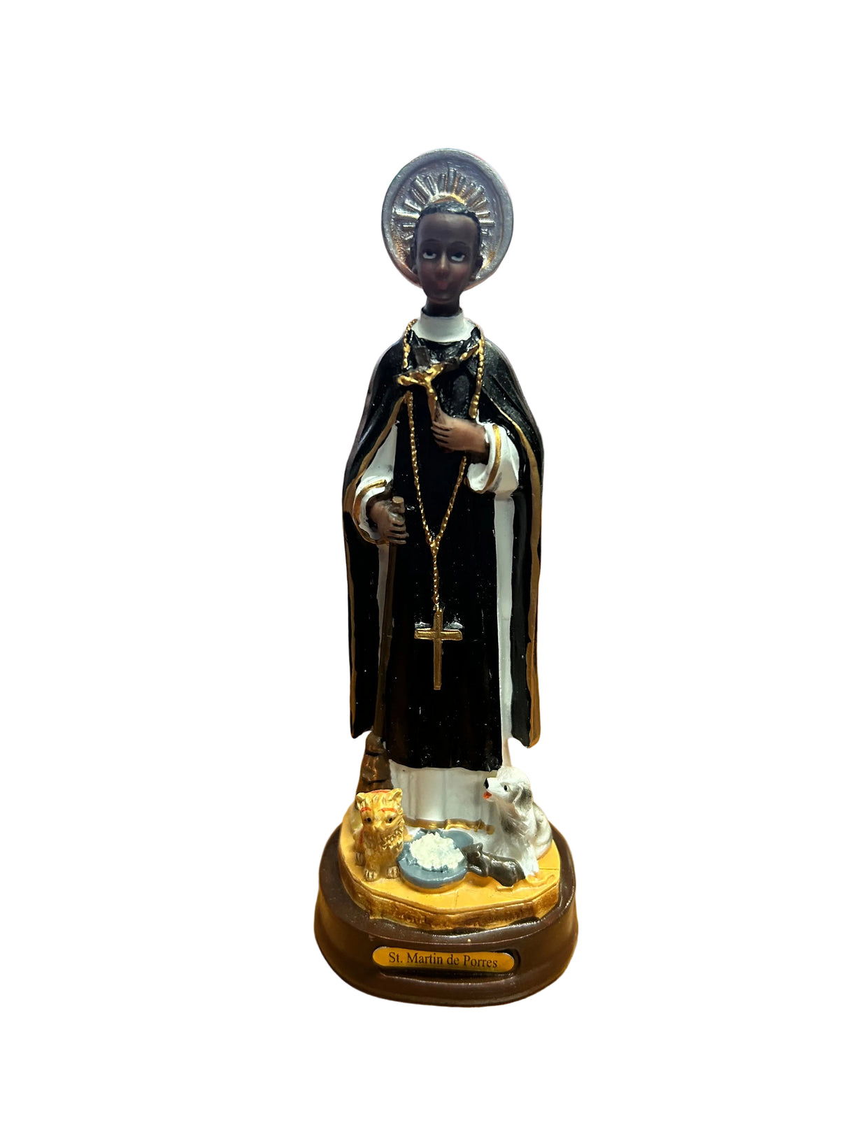 Saint Martin de Porres painted resin statue 6" W-3