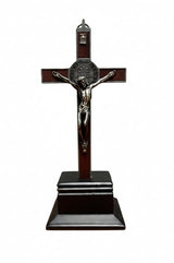 St. Benedict Crucifix Wooden Table Cross With Base 9"  -C2