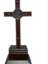 St. Benedict Crucifix Wooden Table Cross With Base 9"  -C2