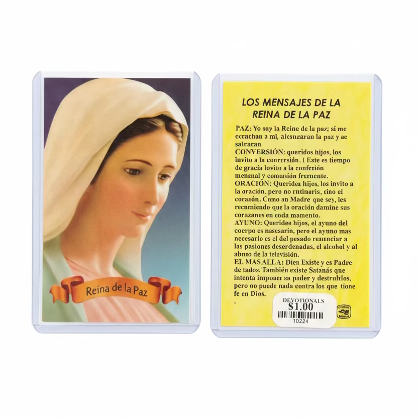 Oración a la Virgen María "Reina de la Paz" - Plastificado