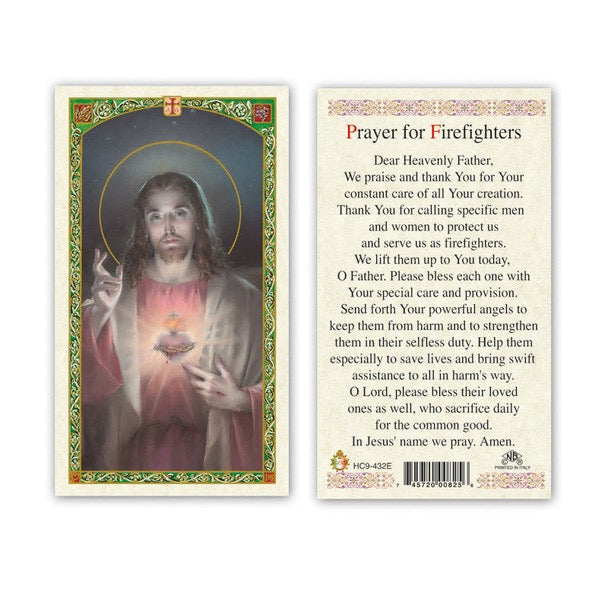 Sacred Heart Of Jesus / Prayer For Firefighters Laminated Prayer Card