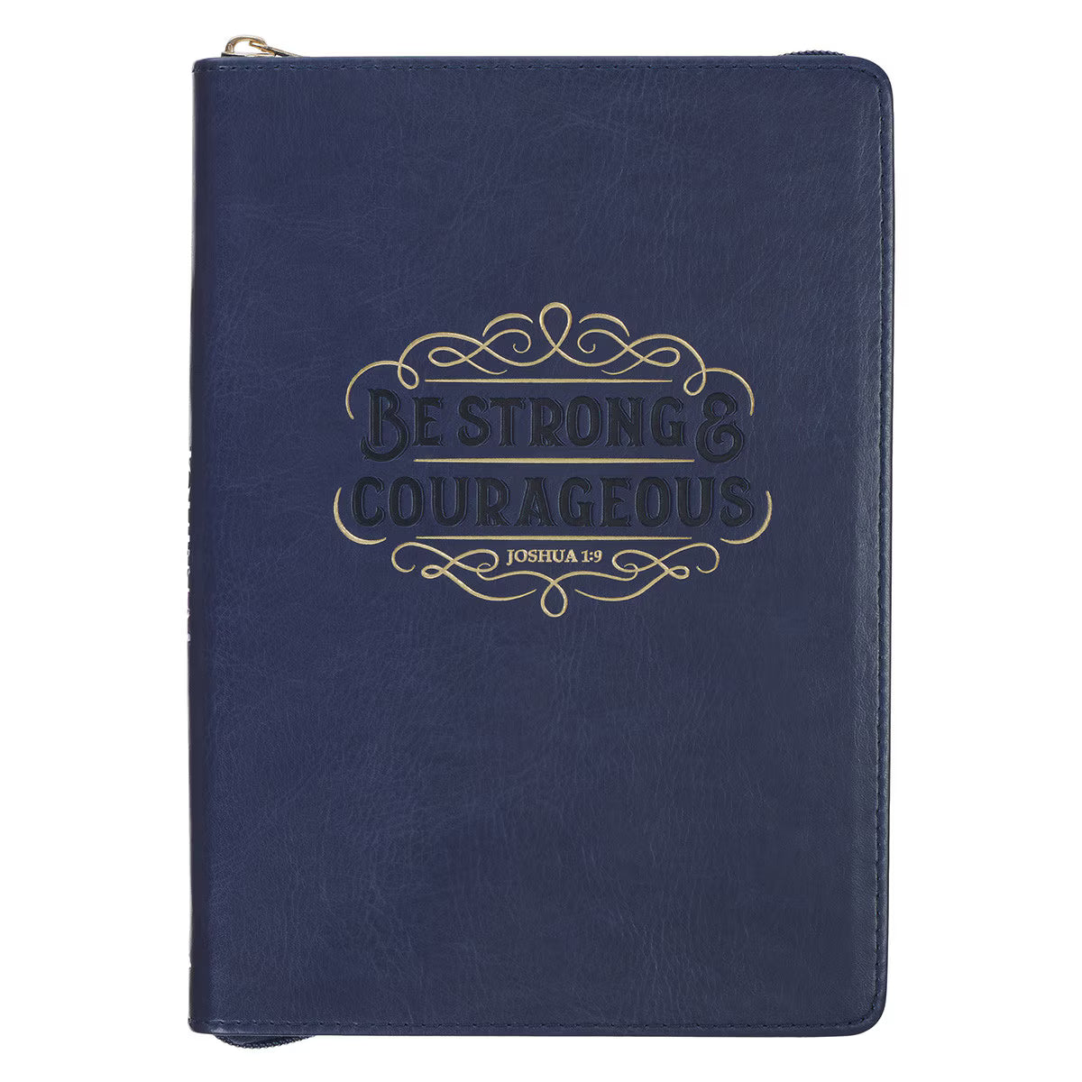 Be Strong and Courageous Blue Faux Leather Journal with Zipper Closure - Joshua 1:9