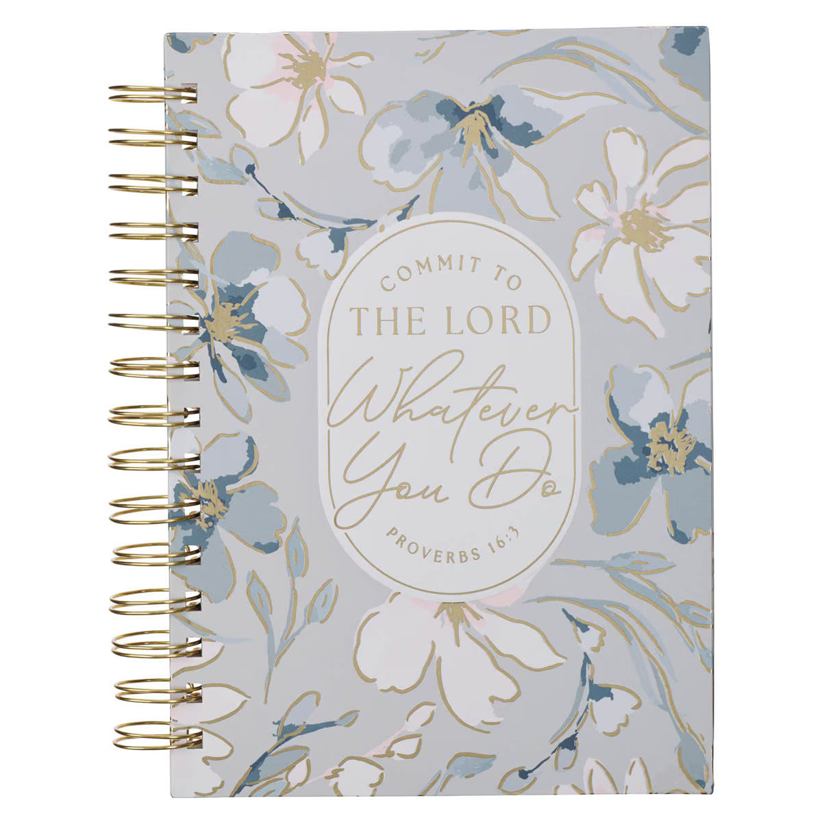 Commit to the Lord Pale Blue Floral Spiral Journal - Proverbs 16:3