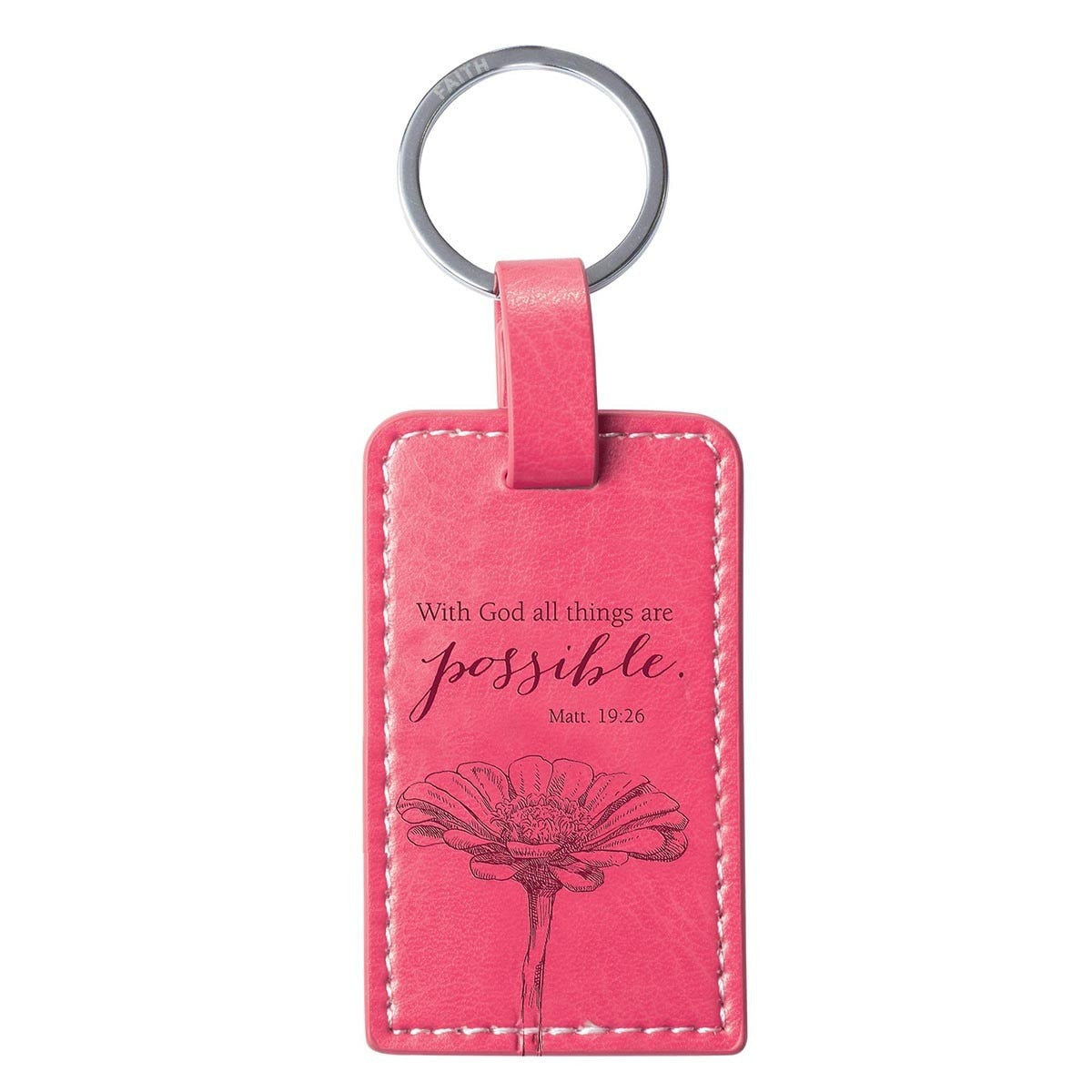 All Things are Possible Bright Pink Faux Leather Key Ring - Matthew 19 ...
