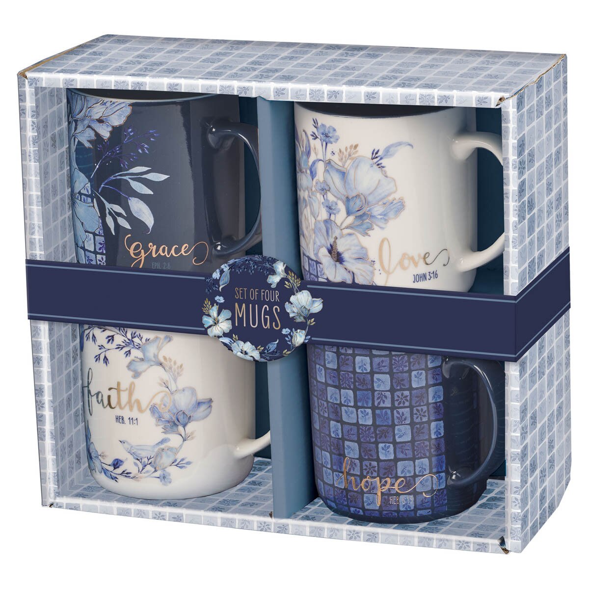 Blue Floral Tile Ceramic Mug Se