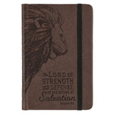 Strength and Defense Lion Walnut-Brown Faux Leather Hardcover Notebook with Elastic Band Closure - Exodus 15:2