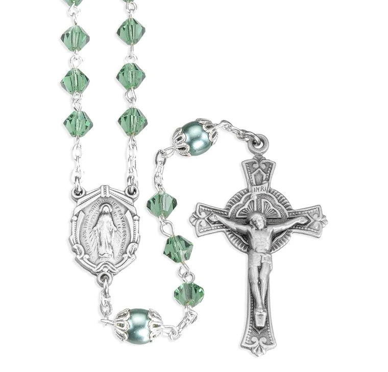 6mm Czech Bicone Crystal Erinite Beads W/ Capped Round O.F Beads & Pewter Center & Crucifix