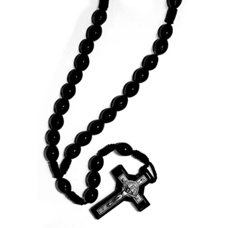 19" ST.BENEDICT  OVAL BLACK WOOD BEAD ROSARY
