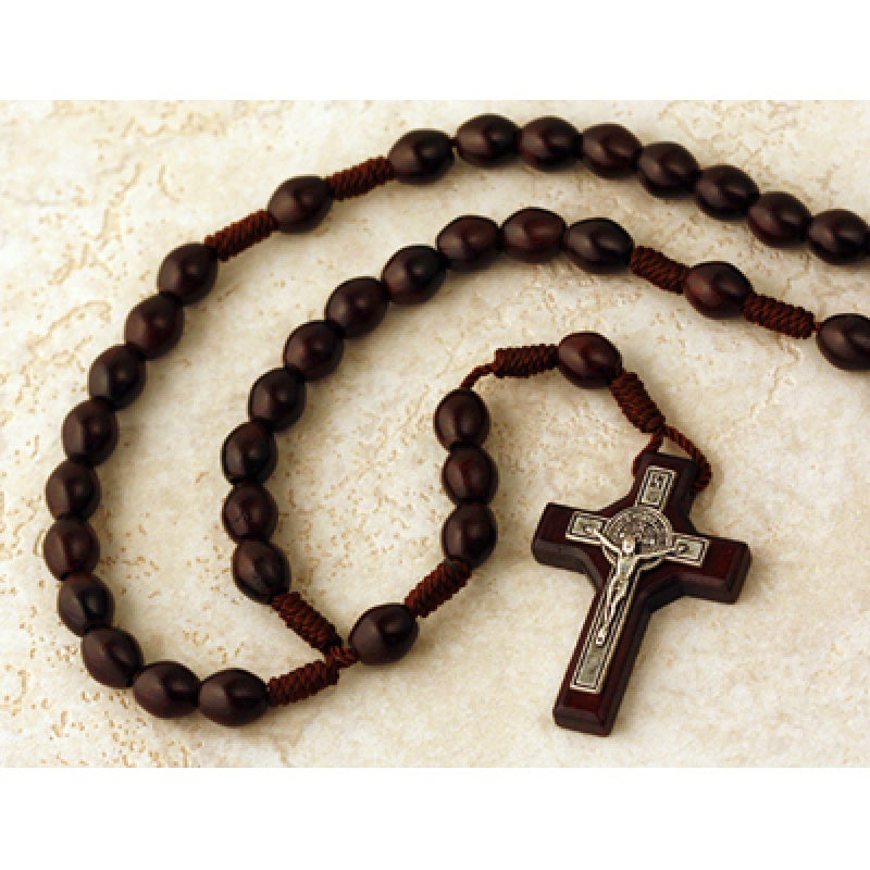 19" ST.BENEDICT BROWN OVAL BEAD ROSARY