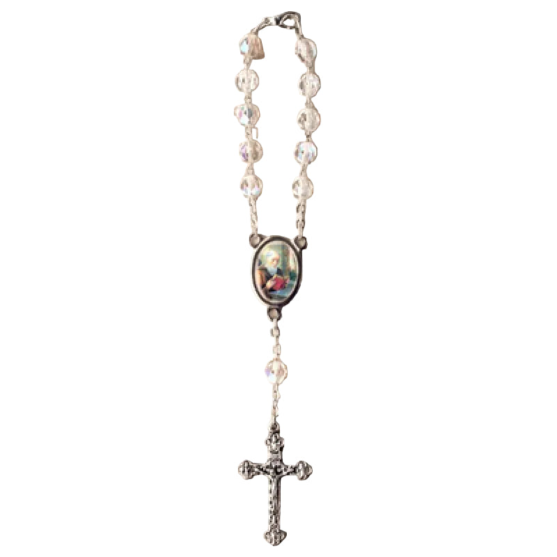 ST BENEDICT CLEAR BEAD CAR ROSARY
