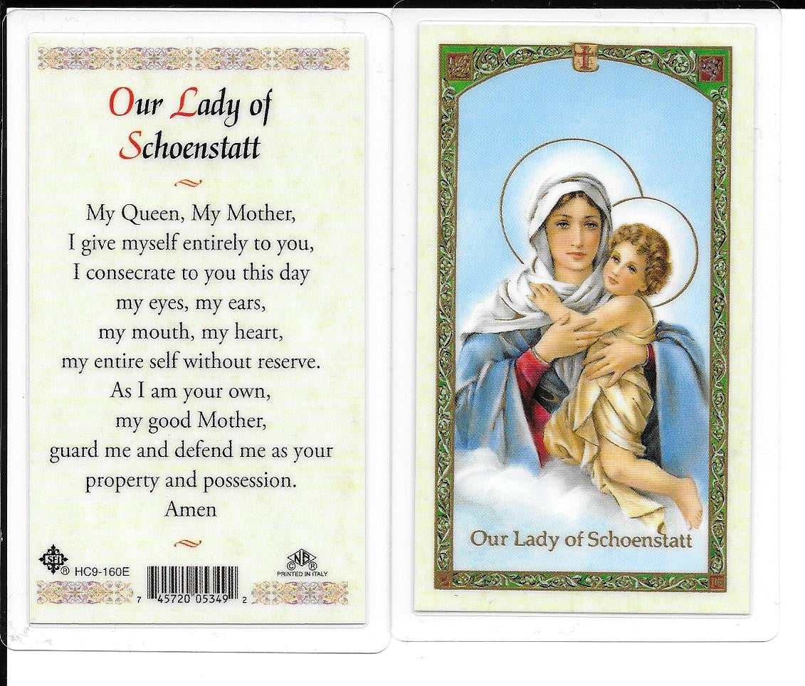 Laminated Prayer Card “Our Lady of Schoenstatt”.