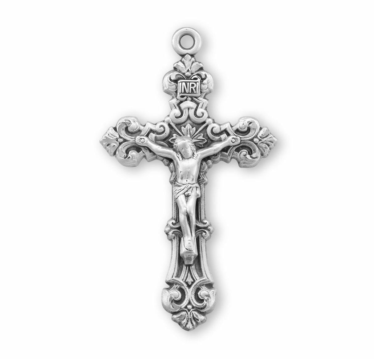 Sterling Silver 2 1/4" Crucifix W/Fancy Scroll Work 24"Ch-Bxd