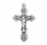 Sterling Silver 2 1/4" Crucifix W/Fancy Scroll Work 24"Ch-Bxd
