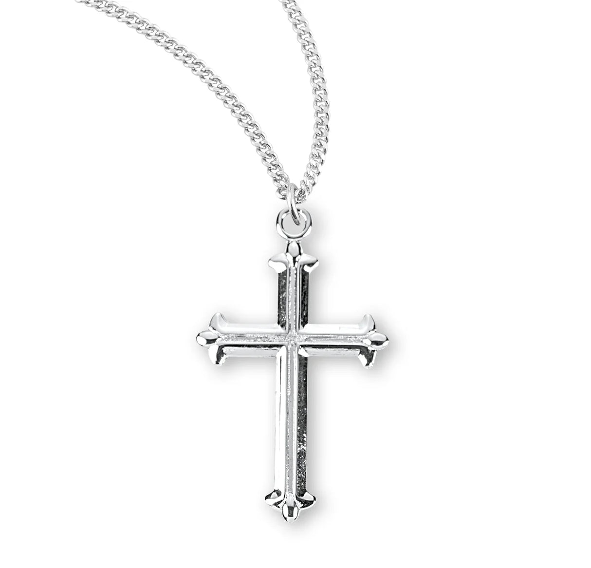 Fleur De Lis Tipped Sterling Silver Cross