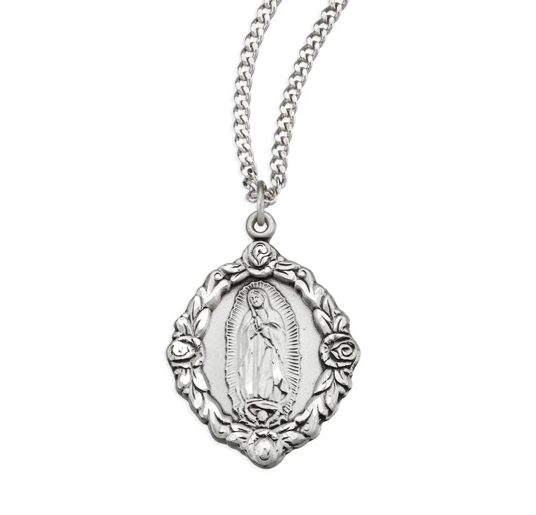Our Lady of Guadalupe Sterling Silver Medal WITH ROSES