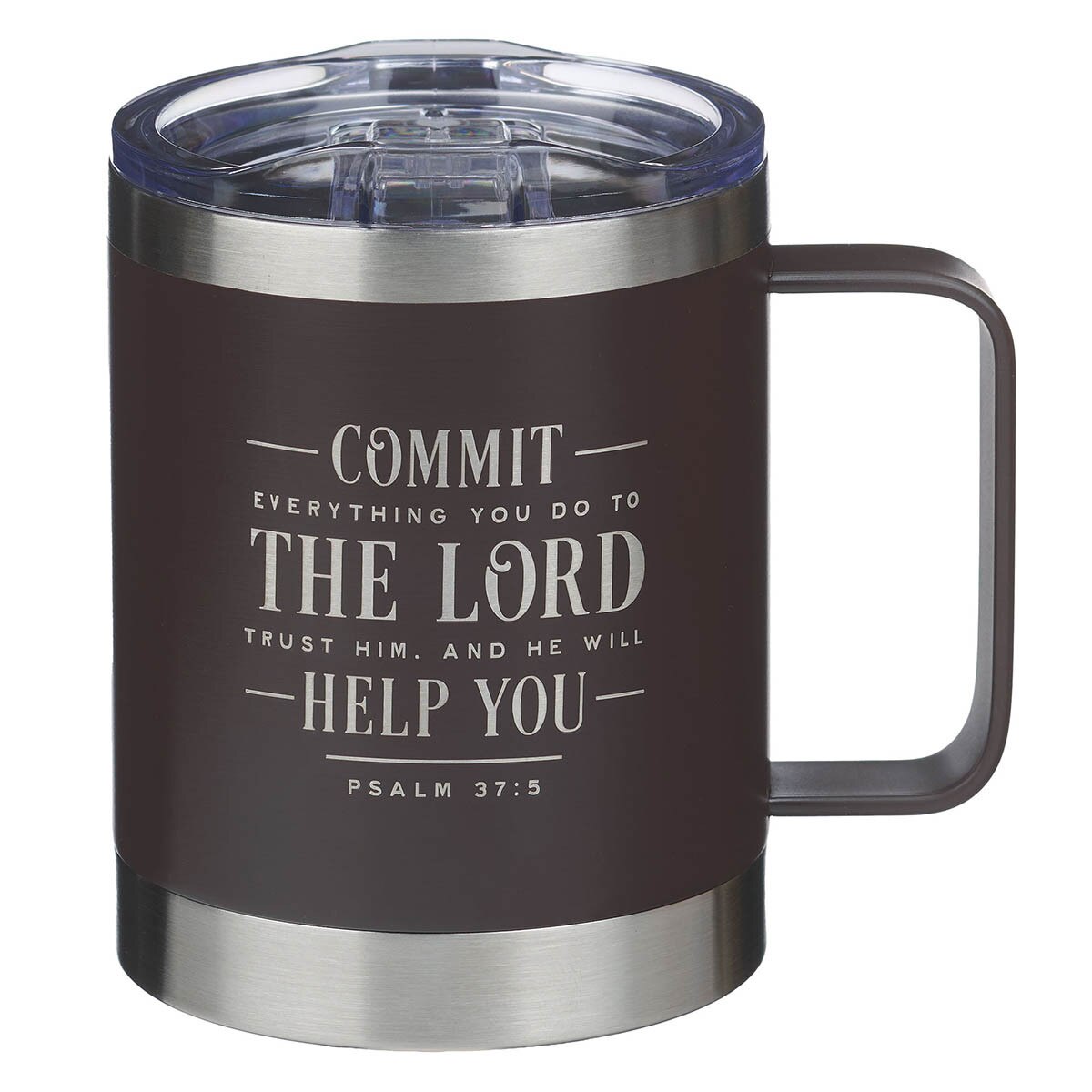 Commit Everything Brown Camp-style Stainless Steel Mug - Psalm 37:5