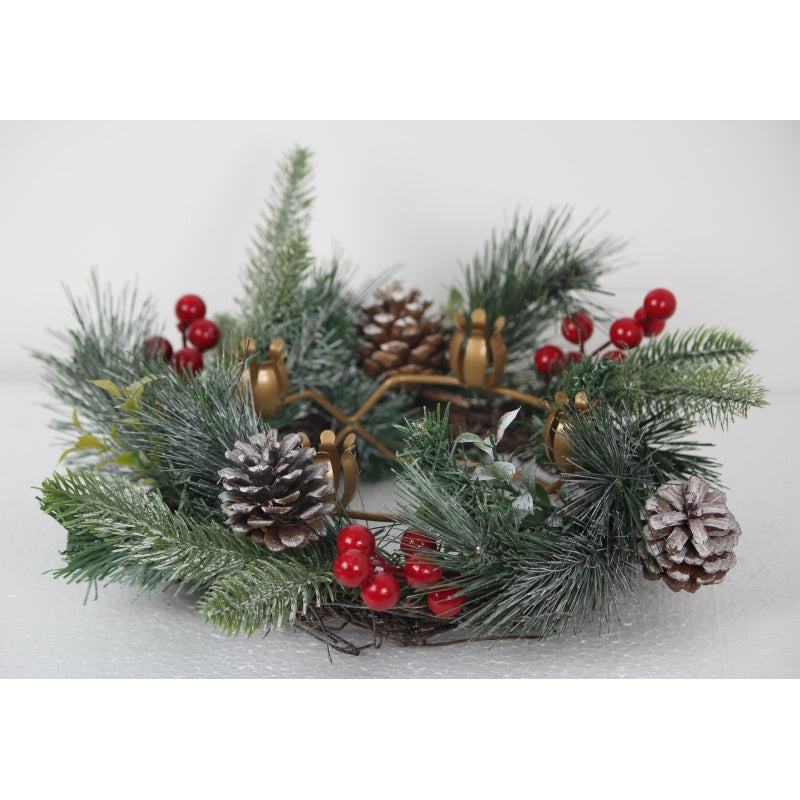 11.8" x 11.8" Frosted Artificial Greenery Wreath Adorned with Pinecones and Artificial Berries