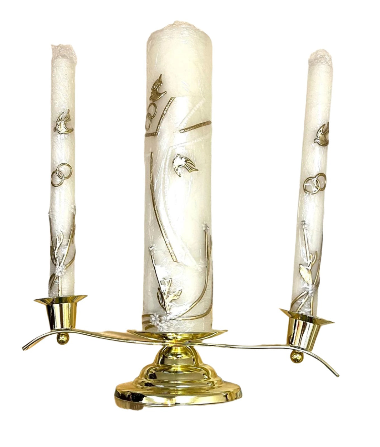 WEDDING 3 -CANDLE  SET BRASS  GOLD
