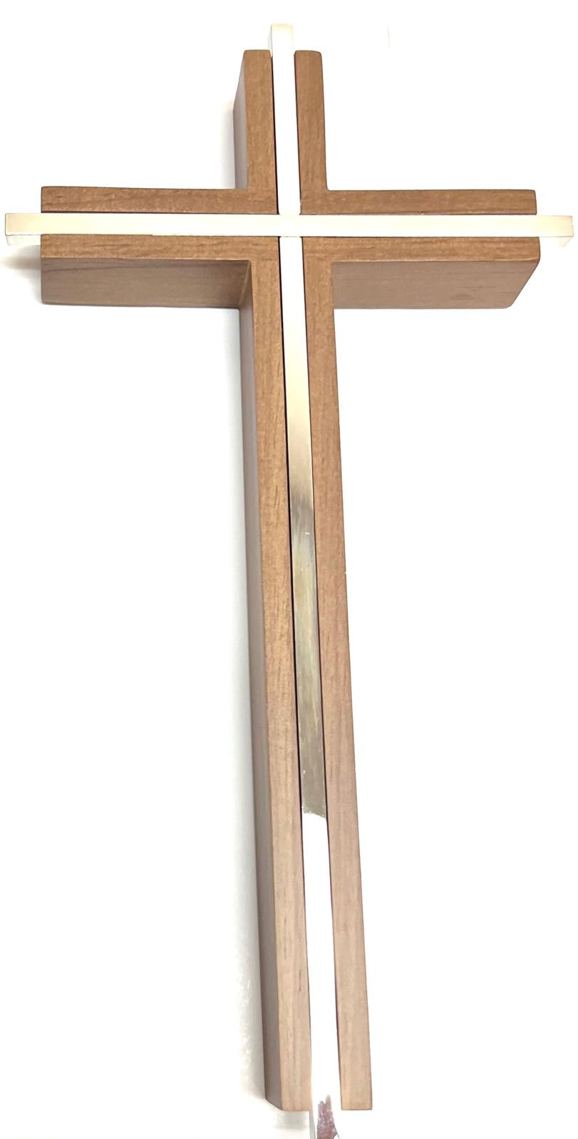 10'' Cruz de madera incrustada cruz de metal Plateado K1 ROMAN