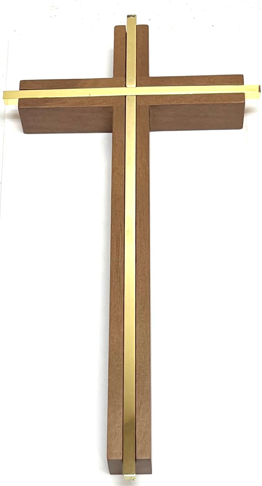Cruz de madera 10" incrustada Cruz de delgadita de metal dorado B4-R