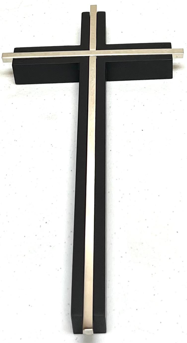 Black Cross 10" de Madera incrustada una Cruz delgada de metal plateado K1 ROMAN