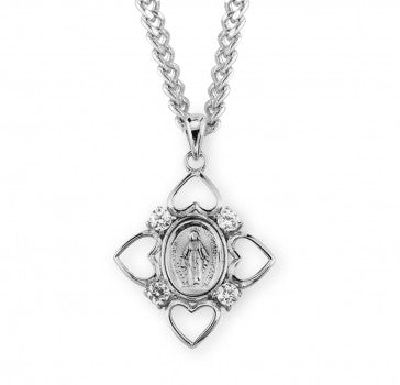 Miraculous Medal with 4 hearts blue