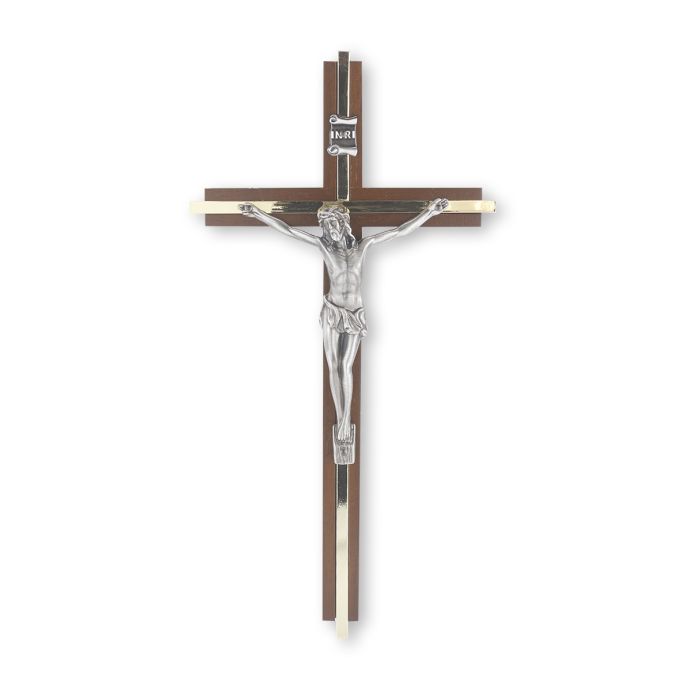 10" Walnut Crucifix with Gold Inlay and Antique Silver Finish Corpus-P65 D2 "BODEGA CUADROS RUSTICOS"