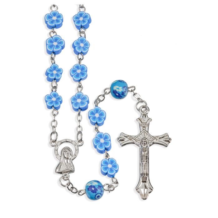 8mm Blue Floral Shaped Bead Rosary