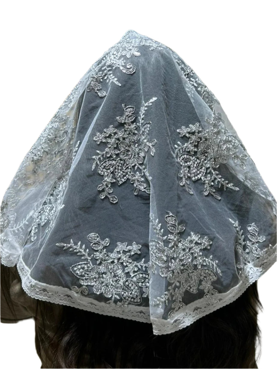 SILVER FLORAL INFINITY VEIL