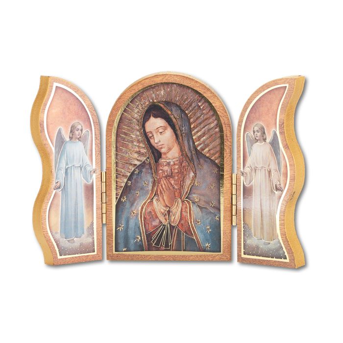 Our Lady of Guadalupe Standing Natural Wood Triptych