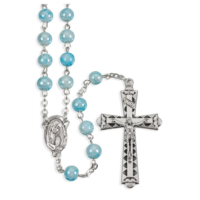 6mm Aqua Marbleized Rosary with Center and Crucifix