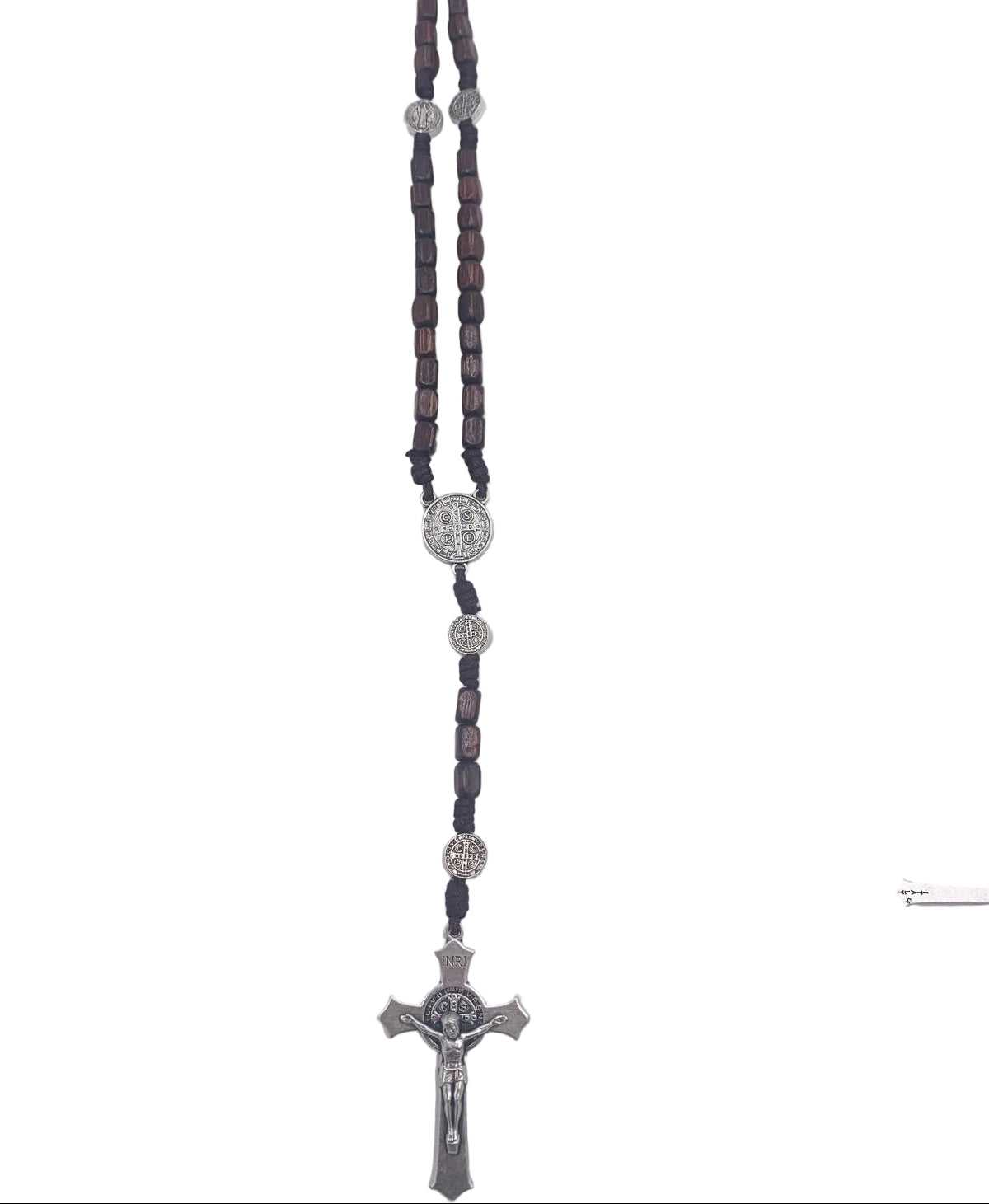 ST. BENEDICT  RECTANGLE BROWN WOOD BEADS WITH CLASP ROSARY
