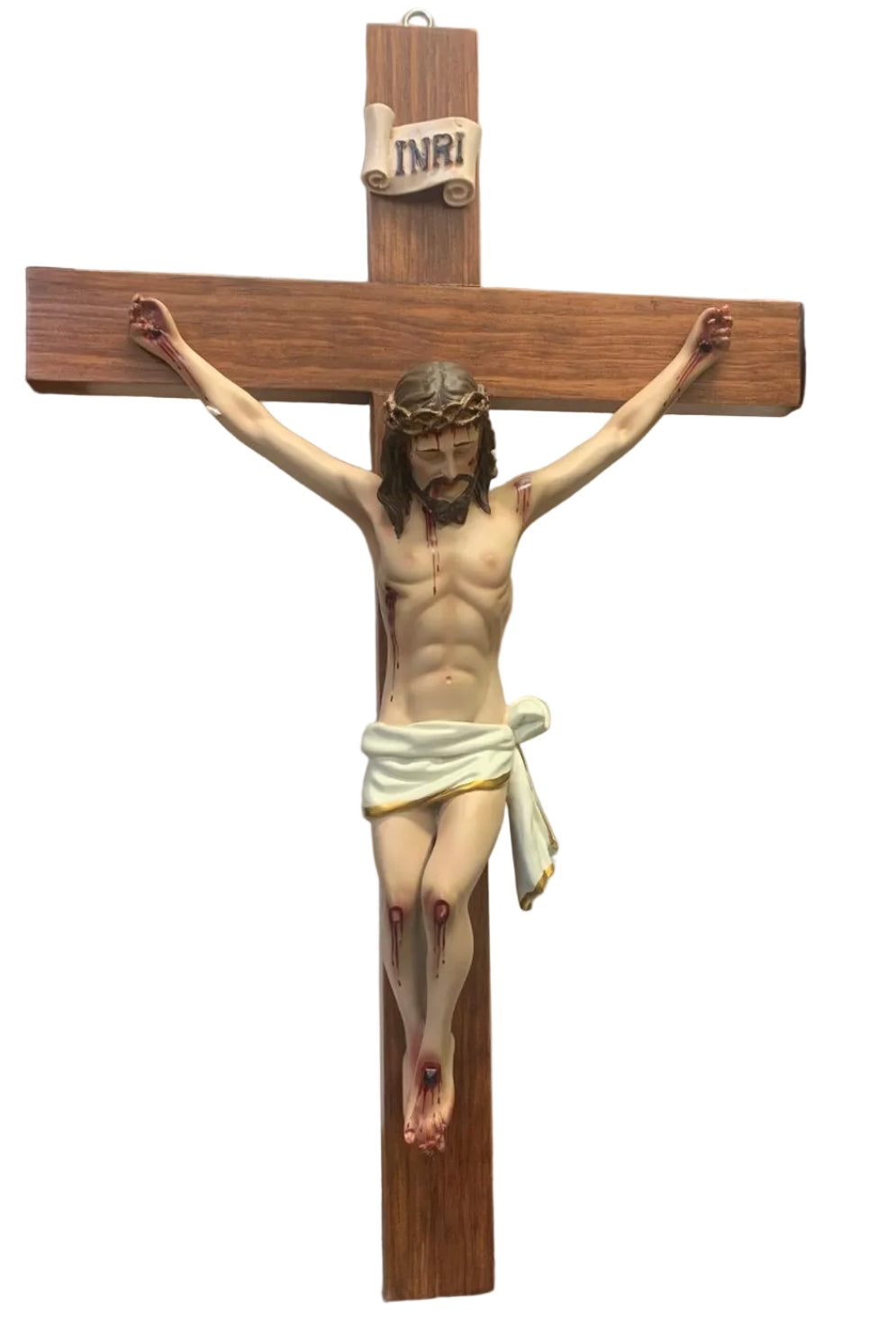 21" BIRCHWOOD BROWN CRUCIFIX WITH FLORESENCE CORPUS