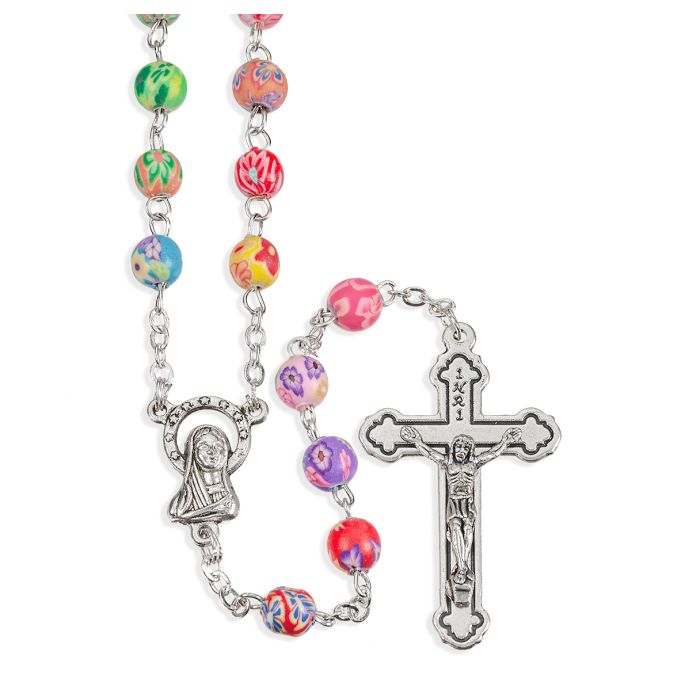 6mm Multicolored Round Floral Bead Rosary