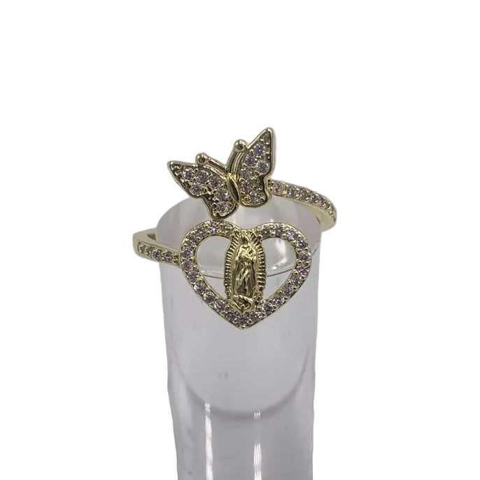 OUR LADY OF GUADALUPE HEART AND BUTTERFLY ADJUSTABLE RING