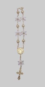 GOLD  ONE-DECADE ROSARY WITH ST BENEDICT MEDAL AND CLEAR STARS