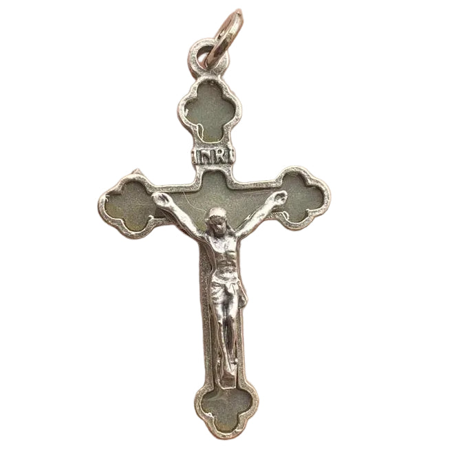 SMALL ENAMEL SILVER & LUMINOUS CRUCIFIX