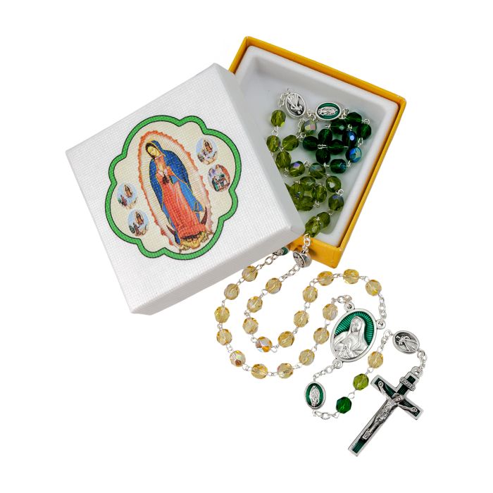 Tri Color Crystal Glass Bead Our Lady of Guadalupe Rosary