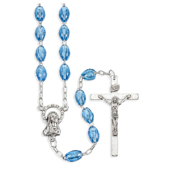 Oval Sapphire Plastic Bead Rosary