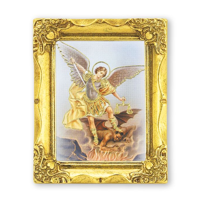 3" x 2" Antique Gold Frame with Saint Michael Print-P65